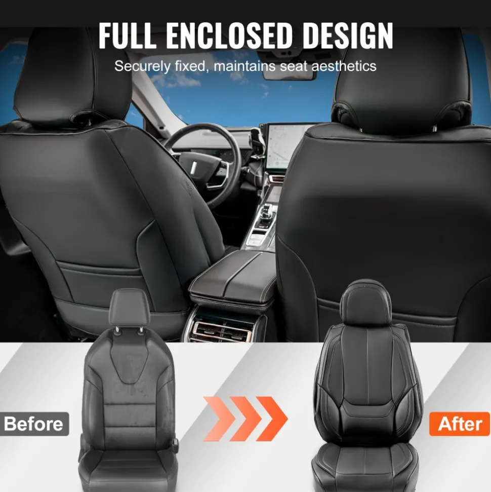 VEVOR Seat Covers, Universal Car Seat Covers Full Set Seats, Front and Rear Seat, 13pcs Faux Leather Seat Cover, Full Enclosed Design, Detachable Headrest and Airbag Compatible, for Most Car SUV Truck