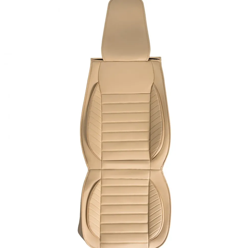 VEVOR Seat Covers, Universal Car Seat Covers Front Seats, 2pcs Faux Leather Seat Cover, Semi-enclosed Design, Detachable Headrest and Airbag Compatible, for Most Cars SUVs and Trucks Beige