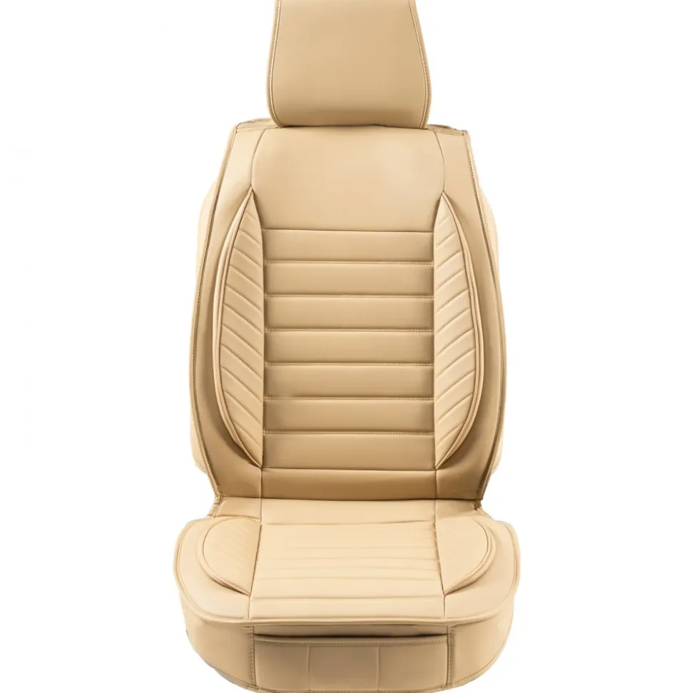 VEVOR Seat Covers, Universal Car Seat Covers Front Seats, 2pcs Faux Leather Seat Cover, Semi-enclosed Design, Detachable Headrest and Airbag Compatible, for Most Cars SUVs and Trucks Beige
