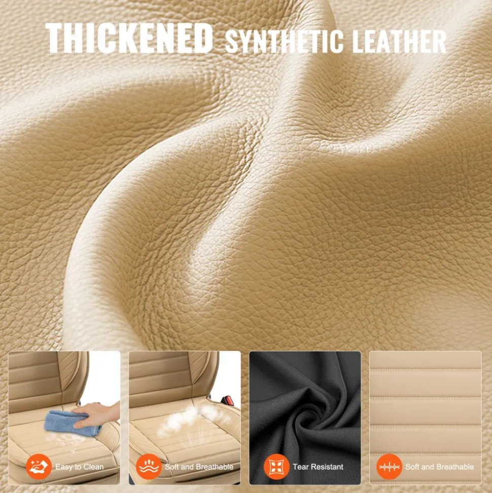 VEVOR Seat Covers, Universal Car Seat Covers Front Seats, 2pcs Faux Leather Seat Cover, Semi-enclosed Design, Detachable Headrest and Airbag Compatible, for Most Cars SUVs and Trucks Beige