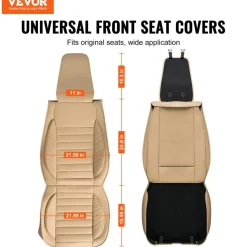 VEVOR Seat Covers, Universal Car Seat Covers Front Seats, 2pcs Faux Leather Seat Cover, Semi-enclosed Design, Detachable Headrest and Airbag Compatible, for Most Cars SUVs and Trucks Beige