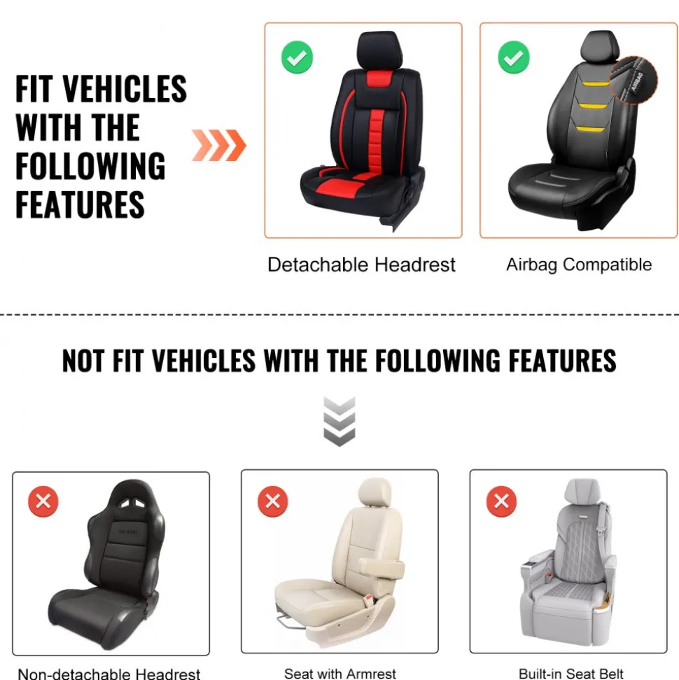 VEVOR Seat Covers, Universal Car Seat Covers Front Seats, 2pcs Faux Leather Seat Cover, Semi-enclosed Design, Detachable Headrest and Airbag Compatible, for Most Cars SUVs and Trucks Beige