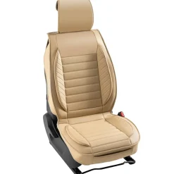VEVOR Seat Covers, Universal Car Seat Covers Front Seats, 2pcs Faux Leather Seat Cover, Semi-enclosed Design, Detachable Headrest and Airbag Compatible, for Most Cars SUVs and Trucks Beige
