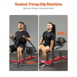 VEVOR Seated Dip Machine, Tricep Bicep Press Down Machine with Cable Bar, Adjustable Seat, and Backrest,  Exercise Equipment for Chest Training, Upper Body Push Fitness Workout, Hold up to 450LBS