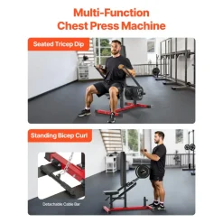 VEVOR Seated Dip Machine, Tricep Bicep Press Down Machine with Cable Bar, Adjustable Seat, and Backrest,  Exercise Equipment for Chest Training, Upper Body Push Fitness Workout, Hold up to 450LBS