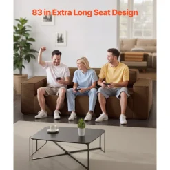 VEVOR 3-Seater Sofa in a Box, 83-Inch No Assembly Corduroy Couch with Memory Foam, Deep Seats for Living Room, Apartment, or Office, Brown