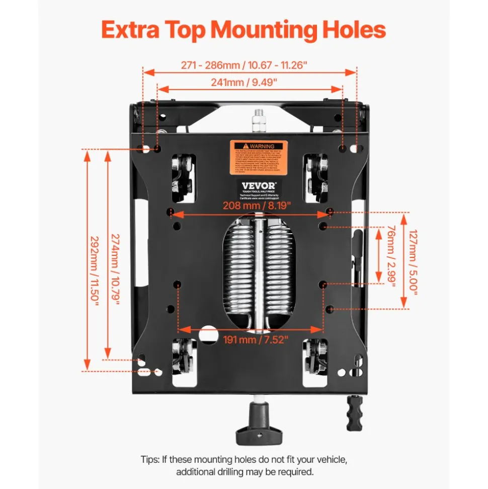 VEVOR Seat Suspension Kit with Seat Slider Track, Universal Air Ride Seat Suspension for Zero Turn Lawn Mower, 6in Front-to-Back Adjustable, Tractor Seat Suspension Kit for Forklift, Bulldozers