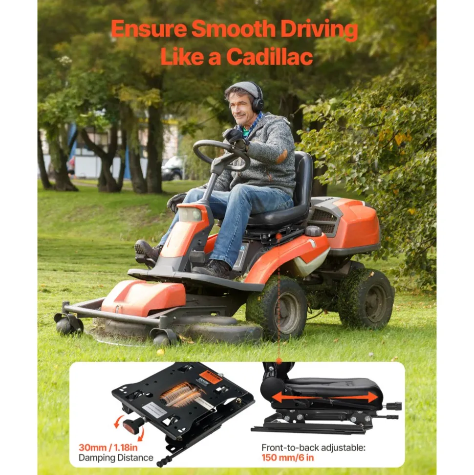 VEVOR Seat Suspension Kit with Seat Slider Track, Universal Air Ride Seat Suspension for Zero Turn Lawn Mower, 6in Front-to-Back Adjustable, Tractor Seat Suspension Kit for Forklift, Bulldozers