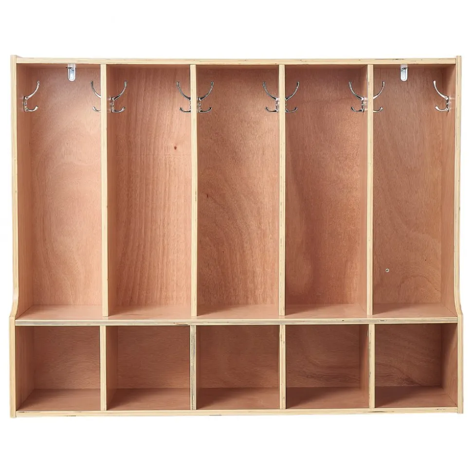VEVOR 5-Section Kids Coat Locker, Wooden Toddler Cubby Storage Organizer with 10 Hooks & Non-Slip Mat, Modern Kid Coat Cubbies with 5 Small Open Storage Boxes for Home, Kindergarten, Daycare, Natural