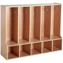 VEVOR 5-Section Kids Coat Locker, Wooden Toddler Cubby Storage Organizer with 10 Hooks & Non-Slip Mat, Modern Kid Coat Cubbies with 5 Small Open Storage Boxes for Home, Kindergarten, Daycare, Natural