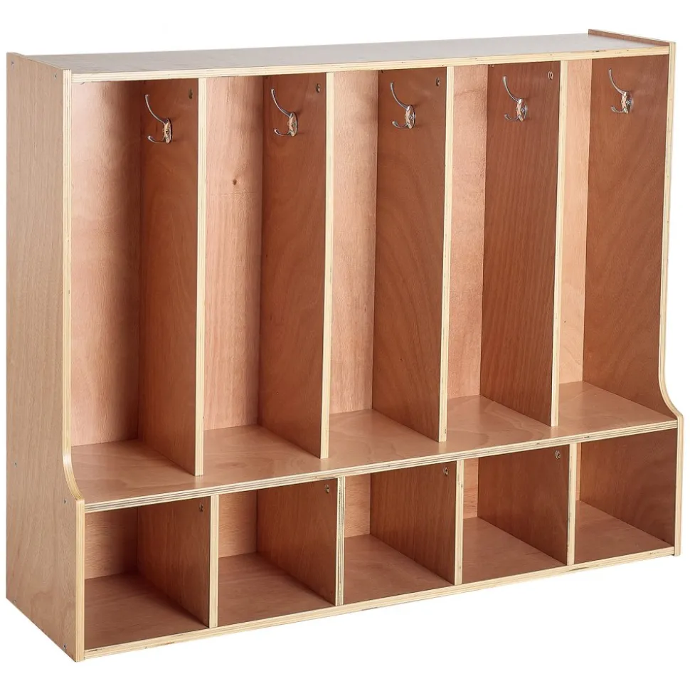 VEVOR 5-Section Kids Coat Locker, Wooden Toddler Cubby Storage Organizer with 10 Hooks & Non-Slip Mat, Modern Kid Coat Cubbies with 5 Small Open Storage Boxes for Home, Kindergarten, Daycare, Natural