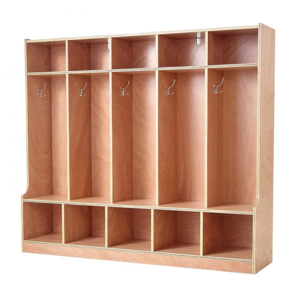 VEVOR 5-Section Kids Coat Locker, Wooden Toddler Cubby Storage Organizer with 10 Hooks & Non-Slip Mat, Modern Kid Coat Cubbies with 10 Small Open Storage Boxes for Home, Kindergarten, Daycare, Natural