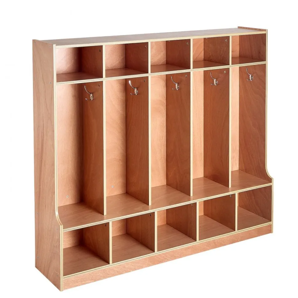 VEVOR 5-Section Kids Coat Locker, Wooden Toddler Cubby Storage Organizer with 10 Hooks & Non-Slip Mat, Modern Kid Coat Cubbies with 10 Small Open Storage Boxes for Home, Kindergarten, Daycare, Natural