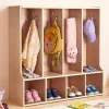 VEVOR 4-Section Kids Coat Locker, Wooden Toddler Cubby Storage Organizer with 8 Hooks & Non-Slip Mat, Modern Kid Coat Cubbies with 4 Small Open Storage Boxes for Home, Kindergarten, Daycare, Natural