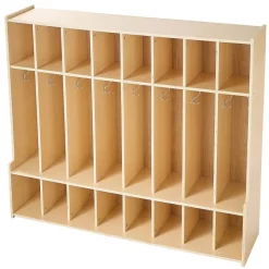 VEVOR 2-Section Kids Coat Locker, Wooden Toddler Cubby Storage Organizer with 4 Hooks & Anti-Tip Kit, Modern Kid Coat Cubbies with 4 Small Open Storage Boxes for Home, Kindergarten, Daycare, Natural