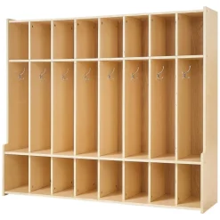 VEVOR 2-Section Kids Coat Locker, Wooden Toddler Cubby Storage Organizer with 4 Hooks & Anti-Tip Kit, Modern Kid Coat Cubbies with 4 Small Open Storage Boxes for Home, Kindergarten, Daycare, Natural