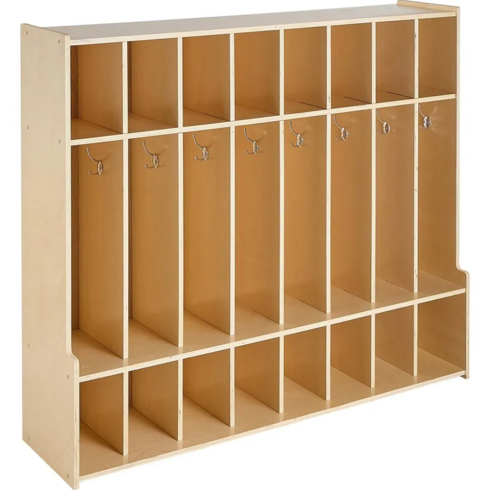 VEVOR 2-Section Kids Coat Locker, Wooden Toddler Cubby Storage Organizer with 4 Hooks & Anti-Tip Kit, Modern Kid Coat Cubbies with 4 Small Open Storage Boxes for Home, Kindergarten, Daycare, Natural