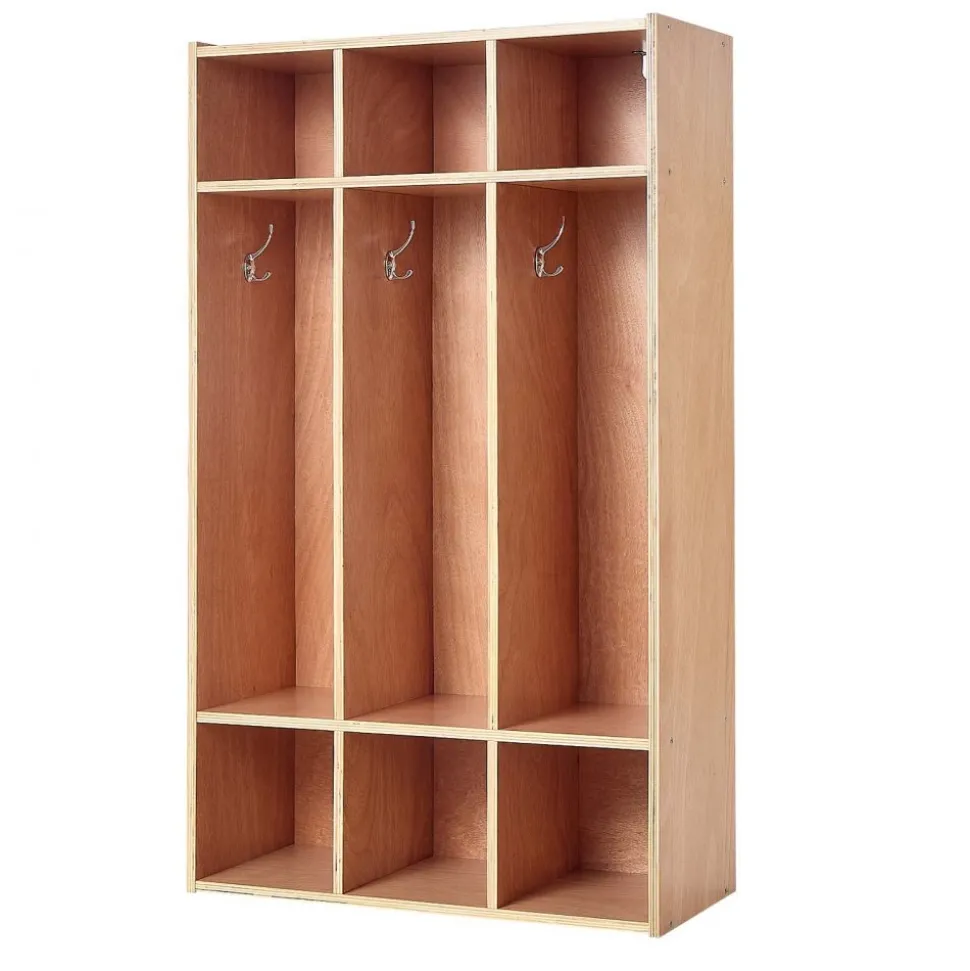 VEVOR 3-Section Kids Coat Locker, Wooden Toddler Cubby Storage Organizer with 6 Hooks & Non-Slip Mat, Modern Kid Coat Cubbies with 6 Small Open Storage Boxes for Home, Kindergarten, Daycare, Natural