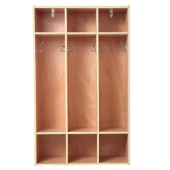VEVOR 3-Section Kids Coat Locker, Wooden Toddler Cubby Storage Organizer with 6 Hooks & Non-Slip Mat, Modern Kid Coat Cubbies with 6 Small Open Storage Boxes for Home, Kindergarten, Daycare, Natural