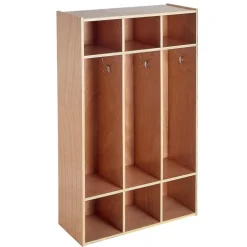 VEVOR 3-Section Kids Coat Locker, Wooden Toddler Cubby Storage Organizer with 6 Hooks & Non-Slip Mat, Modern Kid Coat Cubbies with 6 Small Open Storage Boxes for Home, Kindergarten, Daycare, Natural