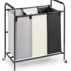 VEVOR 3-Section Laundry Basket, Heavy Duty Laundry Hamper Storage Organizer, Laundry Sorter Cart with Heavy Duty Lockable Wheels for Dirty Clothes in Laundry Room Bedroom