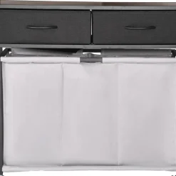 VEVOR 2 Section Laundry Sorter, Large Laundry Hamper with Metal Frame and Wooden Tabletop, Freestanding Storage Organizer Baskets with Pull-Out 600D Oxford Cloth Bags for Dirty Clothes, Bathroom