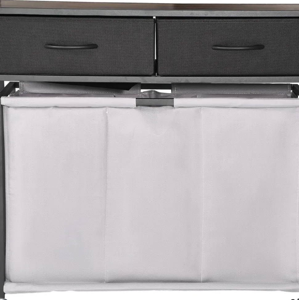 VEVOR 3 Section Laundry Sorter, Rolling Laundry Hamper with 2 Drawers, Hooks & Wheels, Rolling Basket Organizer Storage with Pull-Out Rolling Bags and Wooden Tabletop for Dirty Clothes, Bathroom