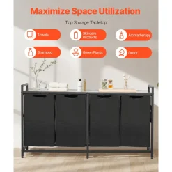 VEVOR 4 Section Laundry Sorter, Large Laundry Hamper with Metal Frame and Wooden Tabletop, Freestanding Storage Organizer Baskets with Pull-Out 600D Oxford Cloth Bags for Dirty Clothes, Bathroom
