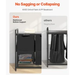 VEVOR 4 Section Laundry Sorter, Large Laundry Hamper with Metal Frame and Wooden Tabletop, Freestanding Storage Organizer Baskets with Pull-Out 600D Oxford Cloth Bags for Dirty Clothes, Bathroom