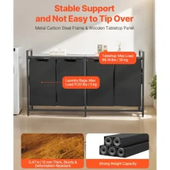 VEVOR 4 Section Laundry Sorter, Large Laundry Hamper with Metal Frame and Wooden Tabletop, Freestanding Storage Organizer Baskets with Pull-Out 600D Oxford Cloth Bags for Dirty Clothes, Bathroom