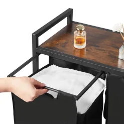 VEVOR 3 Section Laundry Sorter, Large Laundry Hamper with Metal Frame and Wooden Tabletop, Freestanding Storage Organizer Baskets with Pull-Out 600D Oxford Cloth Bags for Dirty Clothes, Bathroom
