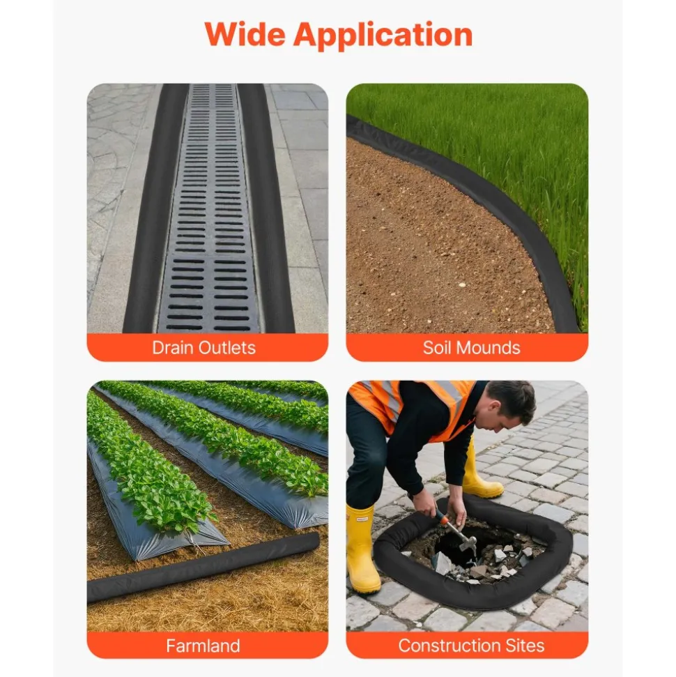 VEVOR Sediment Filter Sock, Dia. 5 in x 10 ft L Coverage, Erosion Control Socks with Polypropylene Filler, Flexible & Efficient Silt Fence Socks for Storm-Water Management, Drainage Protection