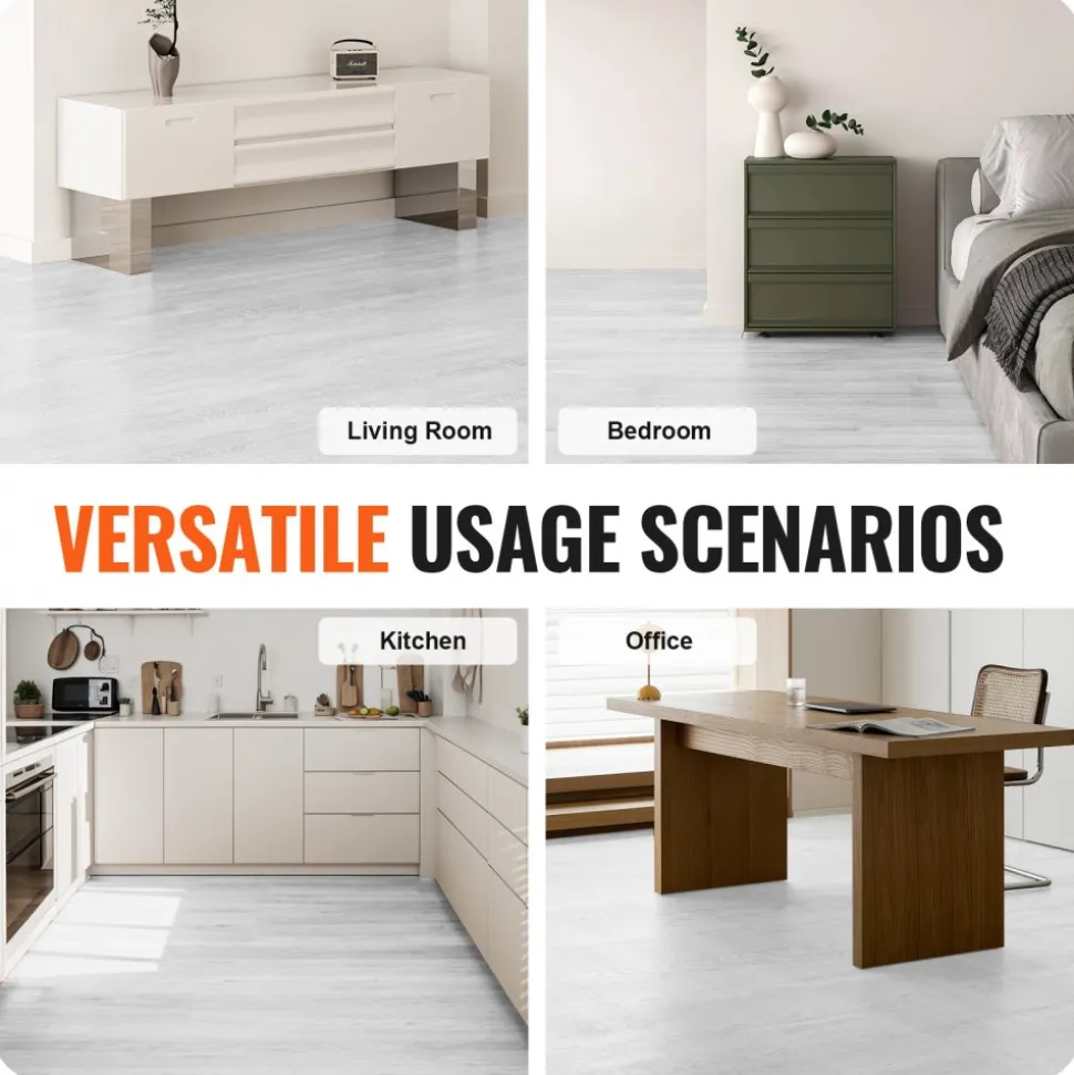 VEVOR Self Adhesive Vinyl Floor Tiles 36 x 6 inch, 36 Tiles 2.5mm Thick Peel & Stick, Light Gray Wood Grain DIY Flooring for Kitchen, Dining Room, Bedrooms & Bathrooms, Easy for Home Decor
