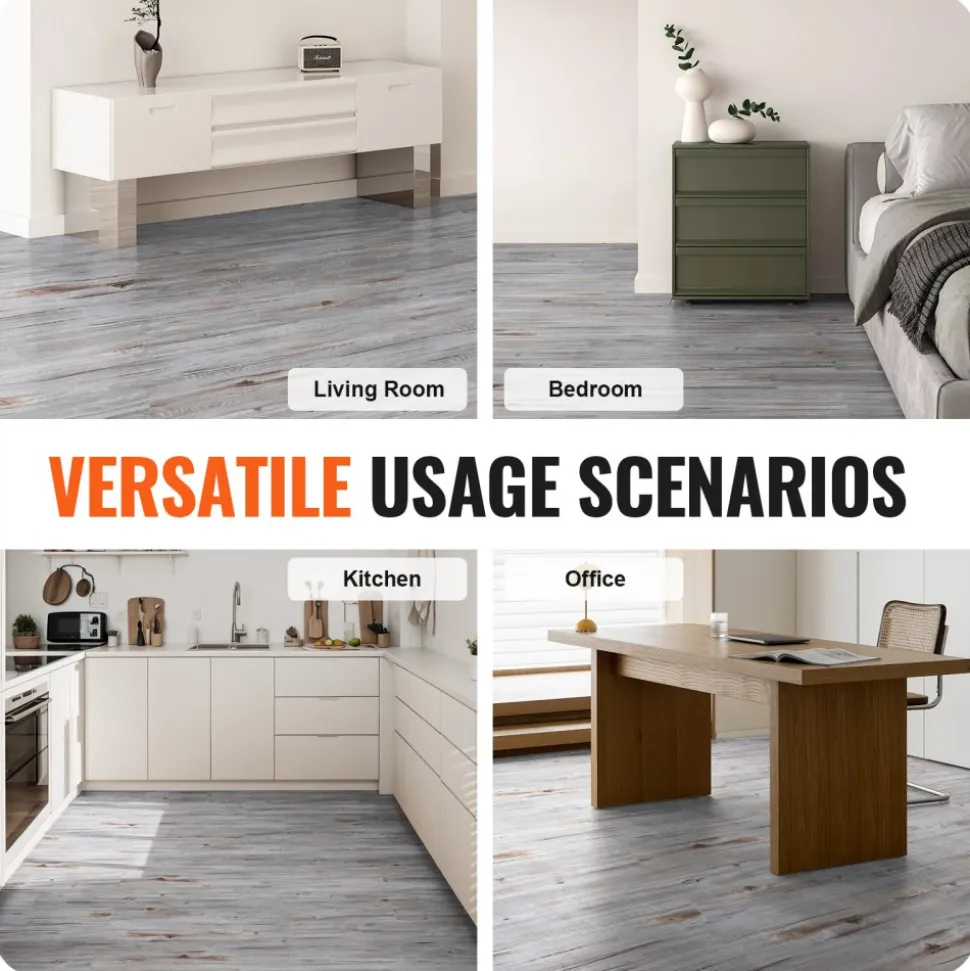 VEVOR Self Adhesive Vinyl Floor Tiles 12 x 12 inch, 50 Tiles 1.5mm Thick Peel & Stick, Black Marble Texture DIY Flooring for Kitchen, Dining Room, Bedrooms & Bathrooms, Easy for Home Decor