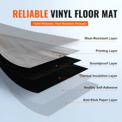 VEVOR Self Adhesive Vinyl Floor Tiles 12 x 12 inch, 50 Tiles 1.5mm Thick Peel & Stick, Black Marble Texture DIY Flooring for Kitchen, Dining Room, Bedrooms & Bathrooms, Easy for Home Decor