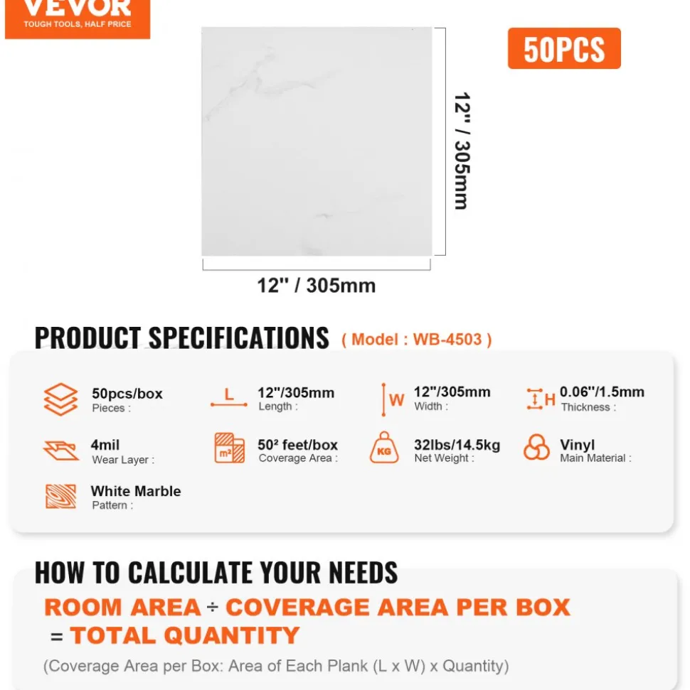 VEVOR Self Adhesive Vinyl Floor Tiles 36 x 6 inch, 36 Tiles 2.5mm Thick Peel & Stick, Natural Wood Grain DIY Flooring for Kitchen, Dining Room, Bedrooms & Bathrooms, Easy for Home Decor