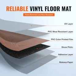 VEVOR Self Adhesive Vinyl Floor Tiles 36 x 6 inch, 36 Tiles 2.5mm Thick Peel & Stick, Deep Brown Wood Grain DIY Flooring for Kitchen, Dining Room, Bedrooms & Bathrooms, Easy for Home Decor