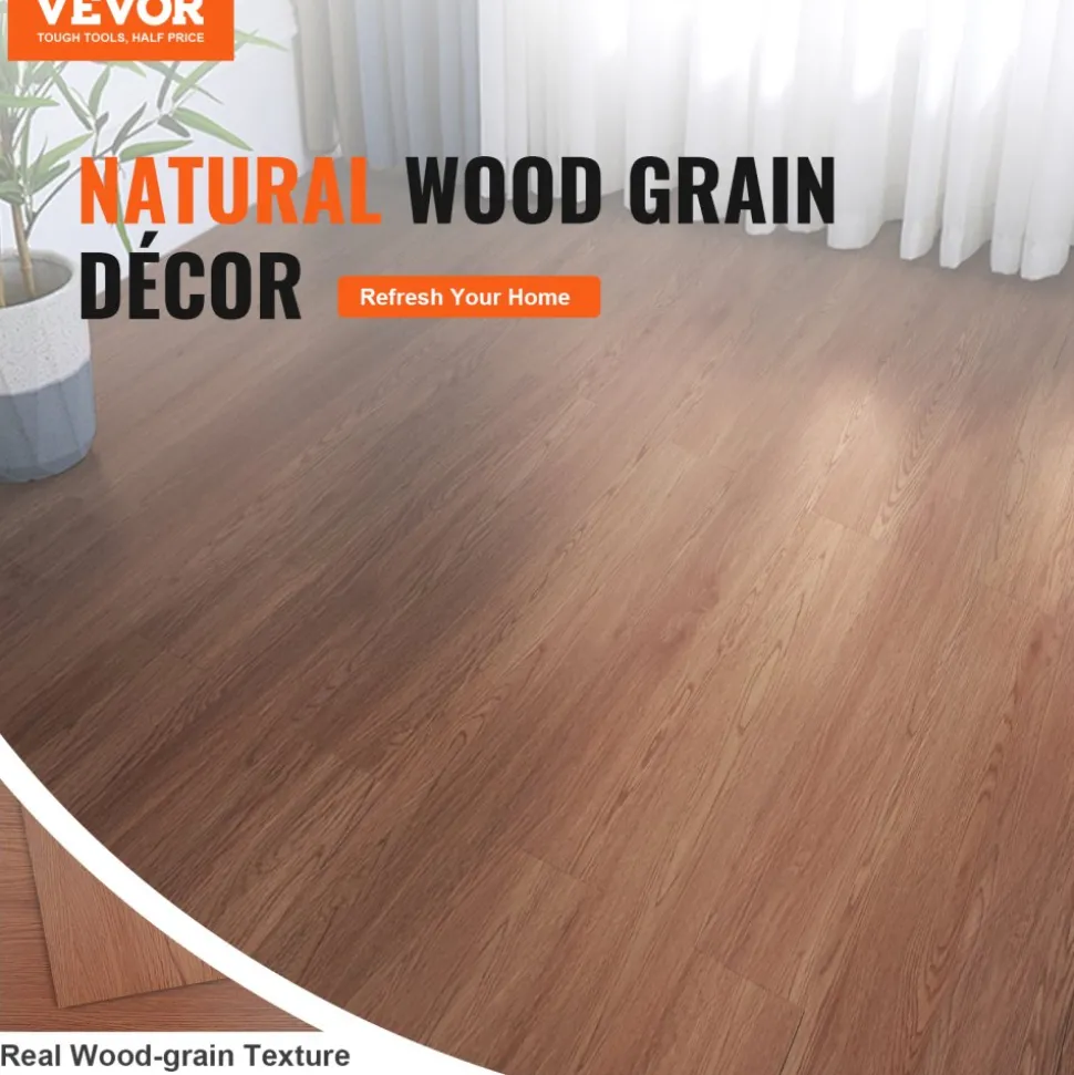 VEVOR Self Adhesive Vinyl Floor Tiles 36 x 6 inch, 36 Tiles 2.5mm Thick Peel & Stick, Deep Brown Wood Grain DIY Flooring for Kitchen, Dining Room, Bedrooms & Bathrooms, Easy for Home Decor