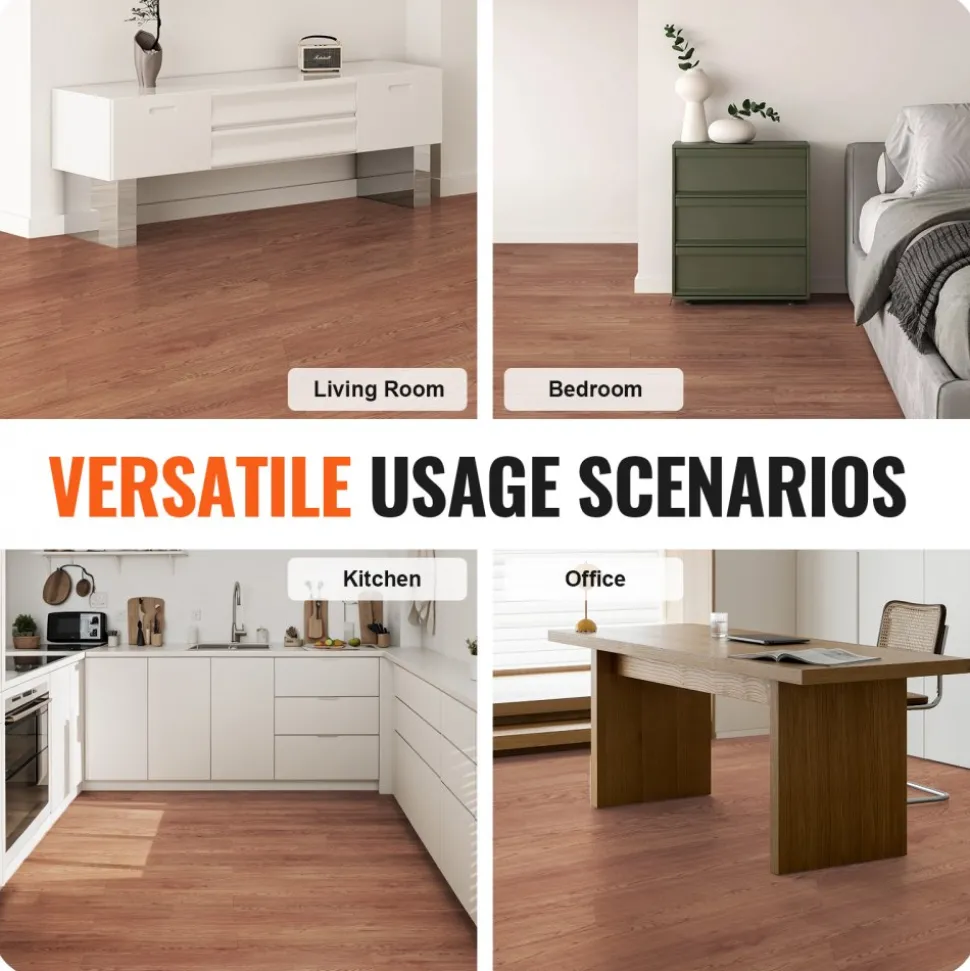 VEVOR Self Adhesive Vinyl Floor Tiles 36 x 6 inch, 36 Tiles 2.5mm Thick Peel & Stick, Deep Brown Wood Grain DIY Flooring for Kitchen, Dining Room, Bedrooms & Bathrooms, Easy for Home Decor