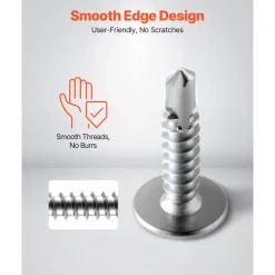 VEVOR #8 Self Drilling Wood Screws, 3/4 Inch Long 350 PCS Truss Head Wood Screws, Phillips Drive Quick Metal Self Tapping Screw, Stainless Steel and Full Thread, Screwdriver Bit Included, Silver
