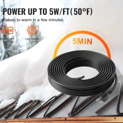 VEVOR Self-Regulating Pipe Heating Cable, 30FT 5W/FT Heat Tape for Pipes, Roof Snow Melting De-icing, Gutter and Pipe Freeze Protection