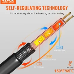 VEVOR Self-Regulating Pipe Heating Cable, 30FT 5W/FT Heat Tape for Pipes, Roof Snow Melting De-icing, Gutter and Pipe Freeze Protection