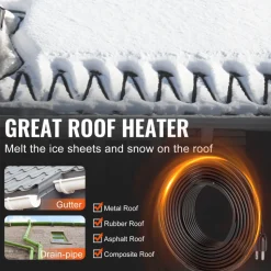 VEVOR Self-Regulating Pipe Heating Cable, 30FT 5W/FT Heat Tape for Pipes, Roof Snow Melting De-icing, Gutter and Pipe Freeze Protection