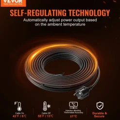 VEVOR Self-Regulating Pipe Heating Cable, 24FT 5W/FT Heat Tape for Pipes, Roof Snow Melting De-icing, Gutter and Pipe Freeze Protection