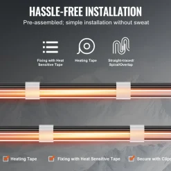 VEVOR Self-Regulating Pipe Heating Cable, 24FT 5W/FT Heat Tape for Pipes, Roof Snow Melting De-icing, Gutter and Pipe Freeze Protection