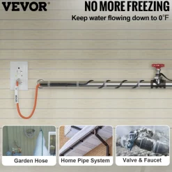 VEVOR Self-Regulating Pipe Heating Cable, 120-feet 5W/ft Heat Tape for Pipes Freeze Protection, Protects PVC Hose, Metal and Plastic Pipe from Freezing, 120V