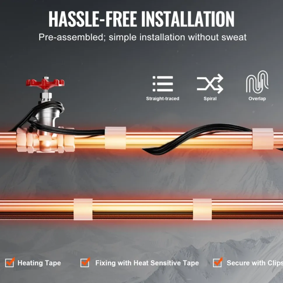 VEVOR Self-Regulating Pipe Heating Cable, 140FT 5W/FT Heat Tape for Pipes, Roof Snow Melting De-icing, Gutter and Pipe Freeze Protection