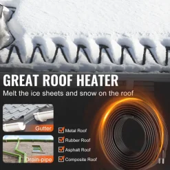 VEVOR Self-Regulating Pipe Heating Cable, 140FT 5W/FT Heat Tape for Pipes, Roof Snow Melting De-icing, Gutter and Pipe Freeze Protection