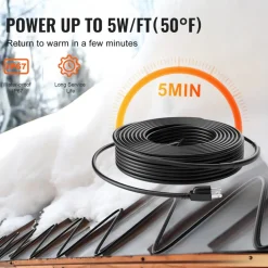 VEVOR Self-Regulating Pipe Heating Cable, 100FT 5W/FT Heat Tape for Pipes, Roof Snow Melting De-icing, Gutter and Pipe Freeze Protection