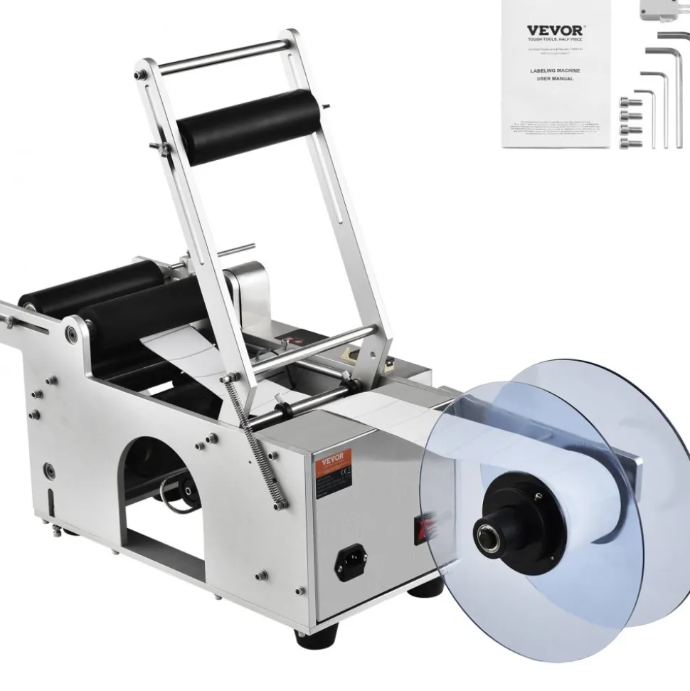 VEVOR Semi-Automatic Round Labeling Machine, 20-50pcs/min, Electric Bottle Label Applicator for Round Bottles, Round Bottle Labeler Suitable for Bottle Diameter 0.78-4.72 inches (with Pressing Bar)